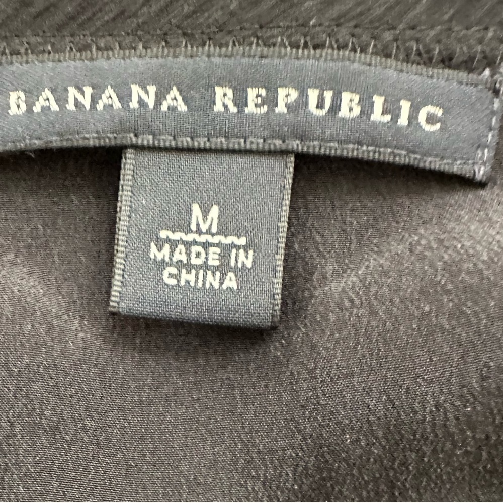 Banana Republic Black Silk Ruffle Elastic Tie Waist Top Blouse Medium - Picture 4 of 9
